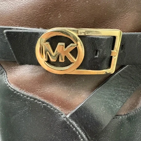 Michael Kors Riding Boots Leather Block Heel Knee High Brown Black Size 8.5M - Picture 11 of 12